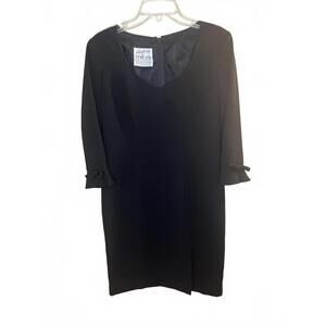 Rickie Freeman Teri Jon Vintage Midi 3/4 Sleeve Bow Detail Black Dress Size 10